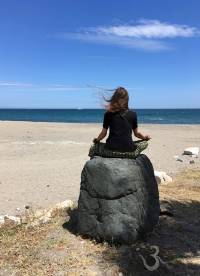 meditation during lunch on the beach of Puerto Banus