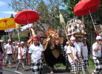 procession with Barong at the end of the Saka year (Pujung)